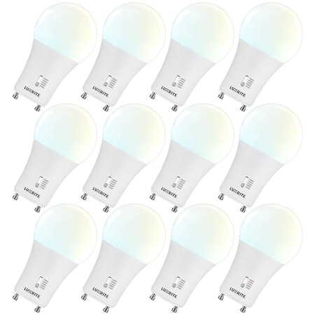Luxrite A19 GU14 LED Light Bulbs 9W 60W Equivalent 800LM 5CCT 2700K-5000K Dimmable GU24 Base, 12PK LR21466-12PK